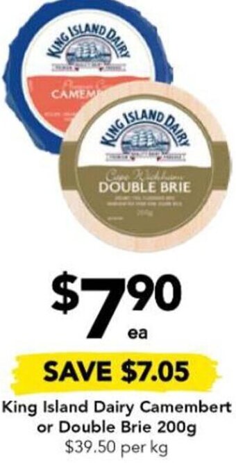 Drakes King Island Dairy Camembert or Double Brie 200g offer