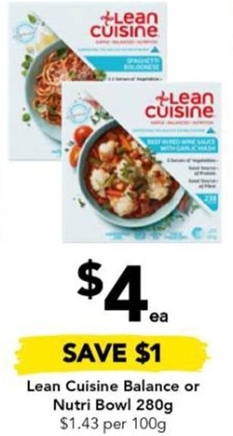 Drakes Lean Cuisine Balance or Nutri Bowl 280g offer