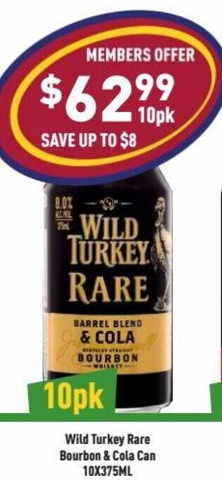 Liquor Legends Wild Turkey Rare Bourbon & Cola Can 10x375ml offer