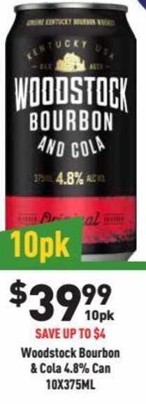 Woodstock Bourbon & Cola 4.8% Can 10x375ml