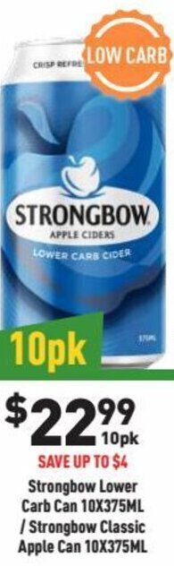 Strongbow Lower Carb Can 10x375ml/Strongbow Classic Apple Can 10x375ml