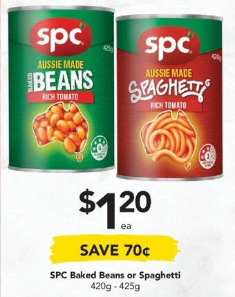 Drakes SPC Baked Beans or Spaghetti 420g-425g offer
