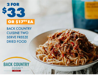 BCF Back country cuisine two serve freeze dried food offer