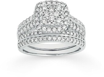 Prouds 18ct white gold diamond cushion shape bridal set offer