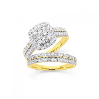 Prouds 18ct gold diamond cushion shape bridal set offer