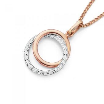 Prouds 9ct rose gold two tone double circle pendant offer