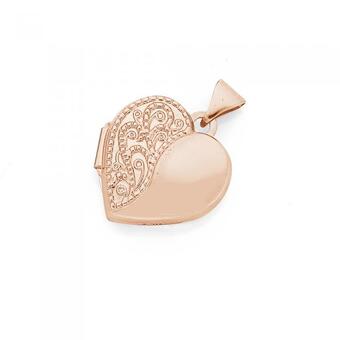 Prouds 9ct rose gold 15mm filigree heart locket offer