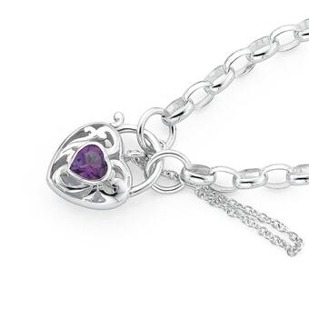 Prouds Sterling silver amethyst scroll padlock bracelet offer