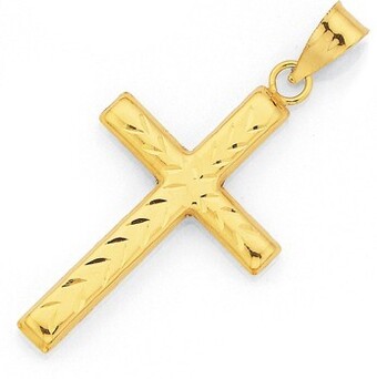 Prouds 9ct gold 22mm diamond-cut cross pendant offer