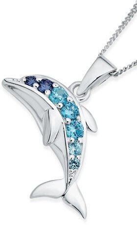 Sterling silver blue cubic zirconia dolphin pendant