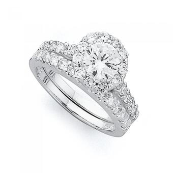 Prouds Sterling silver cubic zirconia cluster wedder set offer
