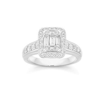 9ct white gold diamond emerald shape dress ring