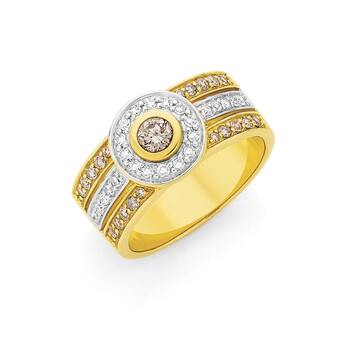 Angus & Coote 9ct gold white & champagne diamonds dress ring offer