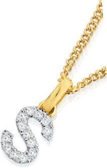 Angus & Coote 9ct gold diamond initial 's' block pendant offer