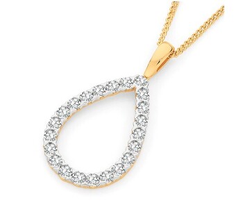 Angus & Coote 9ct gold diamond open pear shape pendant offer