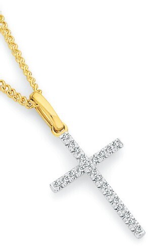 Angus & Coote 9ct gold diamond cross pendant offer