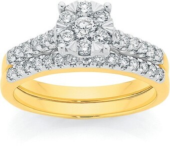 Angus & Coote 9ct gold diamond cluster bridal set offer