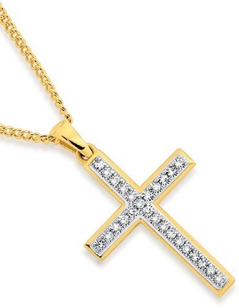 Angus & Coote 9ct gold diamond cross pendant offer
