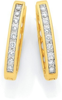 Angus & Coote 9ct gold diamond channel set huggie earrings offer