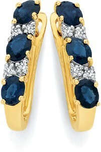 Angus & Coote 9ct gold natural sapphire & diamond hoop earrings offer