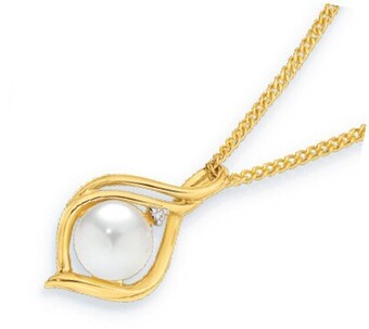Angus & Coote 9ct gold cultured freshwater pearl & diamond pendant offer