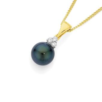 Angus & Coote 9ct gold cultured tahitian pearl & diamond pendant offer