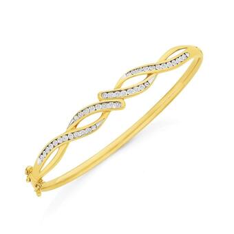 Angus & Coote 9ct gold diamond miracle set swirl bangle offer