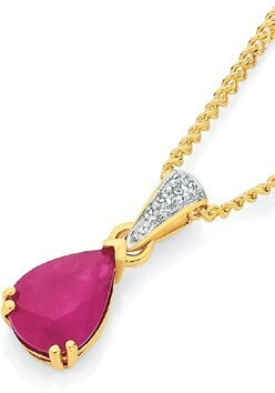 Angus & Coote 9ct gold natural ruby & diamond pendant offer