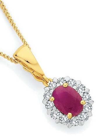 Angus & Coote 9ct gold natural ruby & diamond royal enhancer pendant offer
