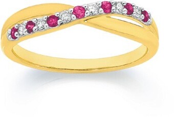 Angus & Coote 9ct gold natural ruby & diamond crossover ring offer
