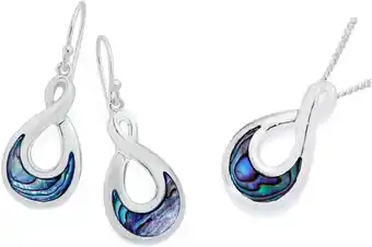 Angus & Coote Sterling silver paua shell infinity earrings & pendant set offer