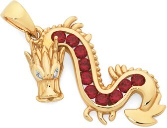 Goldmark 9ct gold created ruby & diamond dragon pendant offer