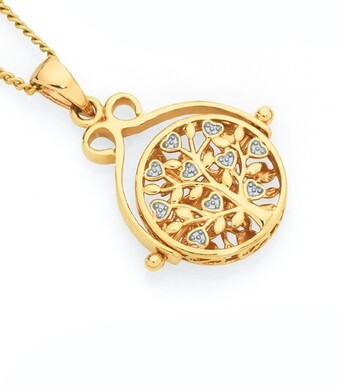 Goldmark 9ct gold two tone tree of life spinner disc pendant offer