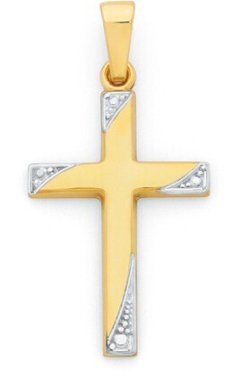 Goldmark 9ct gold two tone 21mm cross pendant offer