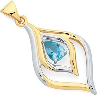 Goldmark 9ct gold two tone sky blue topaz pendant offer