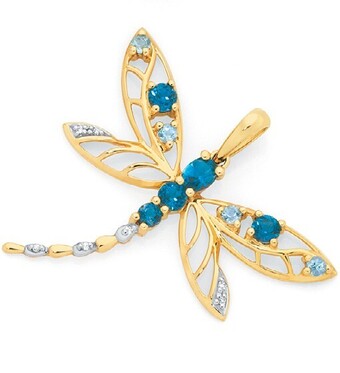 9ct gold multi topaz open dragonfly pendant
