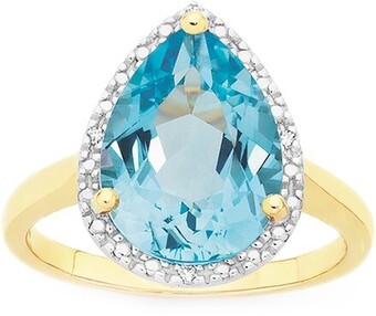 Goldmark Manhattan g cocktail ring collection- 9ct gold sky blue topaz pear shape ring offer