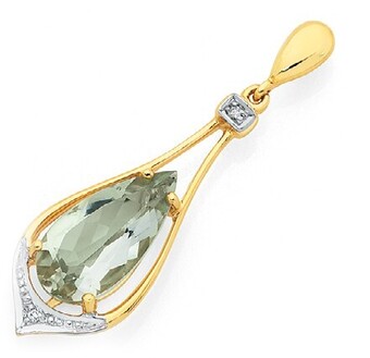 Goldmark 9ct gold green amethyst & diamond teardrop pendant offer