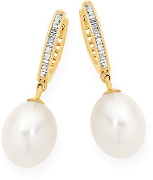 Goldmark 9ct gold pearl & diamond hoop drop earrings offer