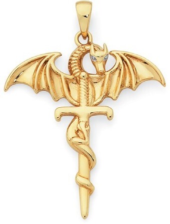 Goldmark 9ct gold 34mm dragon & sword gents pendant offer