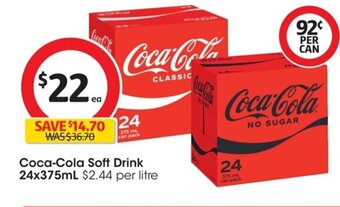 Coles Coca-Cola Soft Drink 24x375 ml. offer