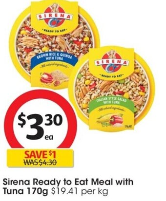 Coles Sirena Ready To Eat Meal with Tuna 170g offer