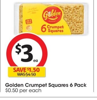 Coles Golden Crumpet Squares 6 pack offer