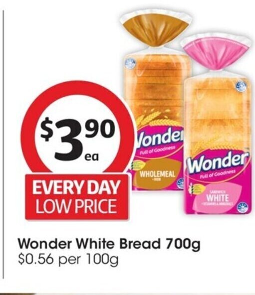 Wonder White Bread 700g offer at Coles