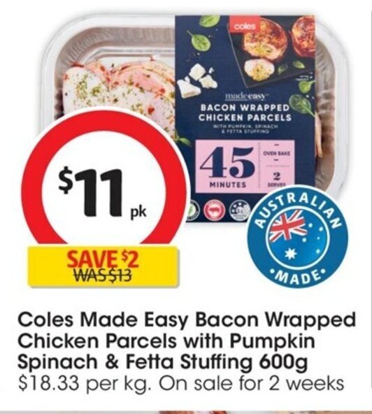 Coles Made Easy Bacon Wrapped Chicken & Fetta Stuffing 600g offer at Coles