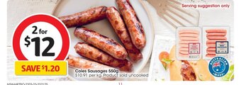 Coles Coles Sausages 550g offer