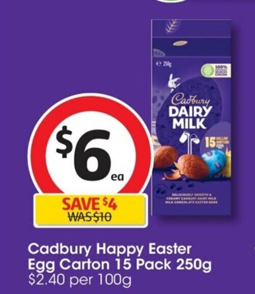 Cadbury Happy Easter Egg Carton 15 Pack 250g offer at Coles