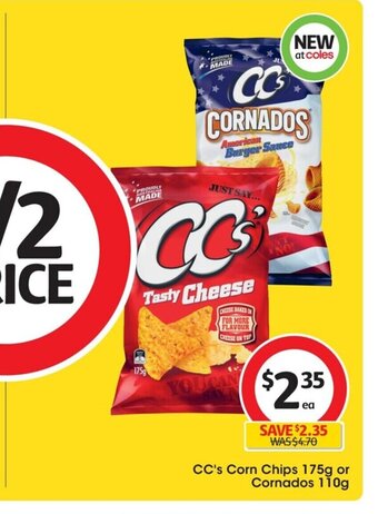 Coles CC's Corn Chips 175g or Cornados 110g offer