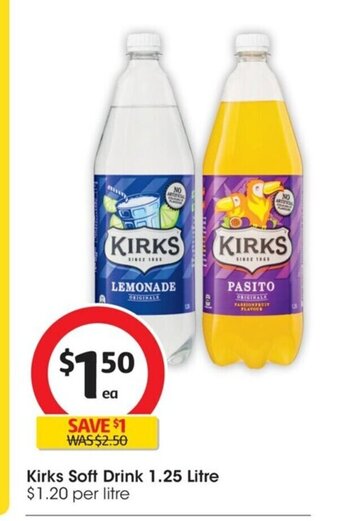Coles Kirks Soft Drink 1.25 Litre offer