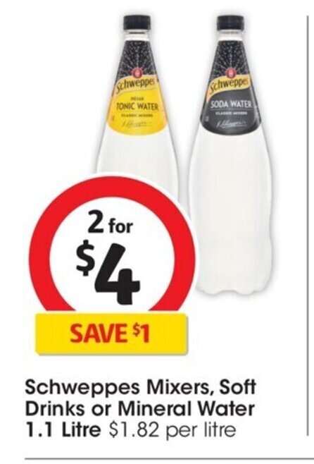 Schweppes Mixers Soft Drinks Or Mineral Water Litre Offer At Coles